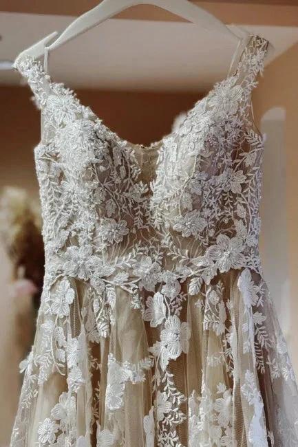 Vintage Long A-line Lace Wedding Dresses With Train