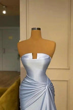 Vintage Long Blue Mermaid Evening Dresses Simple Sleeveless Prom Dresses