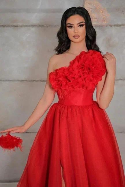 Vintage one shoulder sleeveless a-line tulle evening dresses pattern
