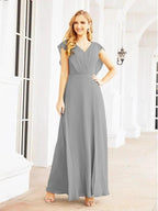 Women's Bridesmaid Dresses Chiffon Cape Formal Evening Party Prom Dress Open Back Gowns for Wedding Guests SEA28058