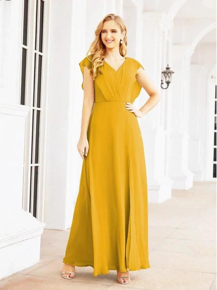Women's Bridesmaid Dresses Chiffon Cape Formal Evening Party Prom Dress Open Back Gowns for Wedding Guests SEA28058