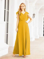 Women's Bridesmaid Dresses Chiffon Cape Formal Evening Party Prom Dress Open Back Gowns for Wedding Guests SEA28058