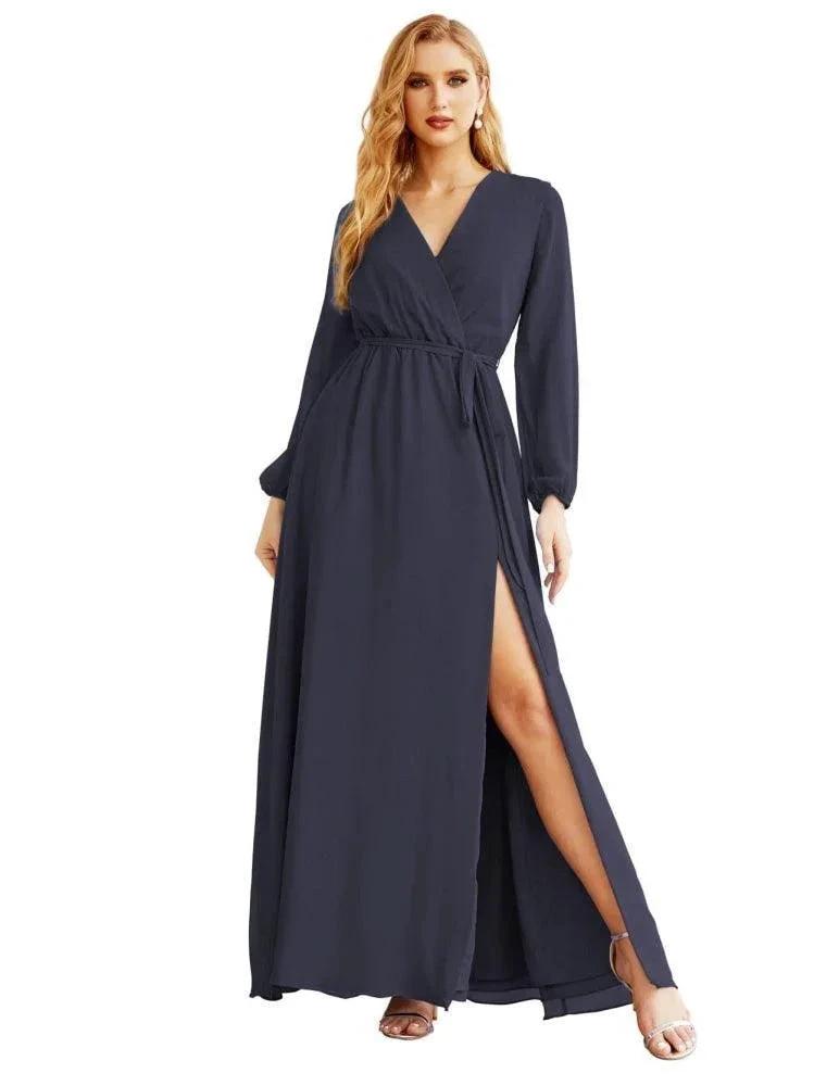 Women's Chiffon Bridesmaid Dress A line Long Sleeves Formal Evening Prom Gown for Wedding Guest SEA28032