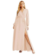 Women's Chiffon Bridesmaid Dress A line Long Sleeves Formal Evening Prom Gown for Wedding Guest SEA28032