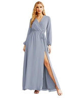 Women's Chiffon Bridesmaid Dress A line Long Sleeves Formal Evening Prom Gown for Wedding Guest SEA28032