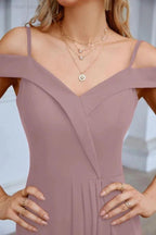 Women's thin strap off the shoulder bridesmaid mopping the floor evening dress 28093