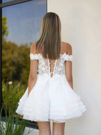 A-Line Lace Organza Appliqued Off-the Shoulder Prom Dress