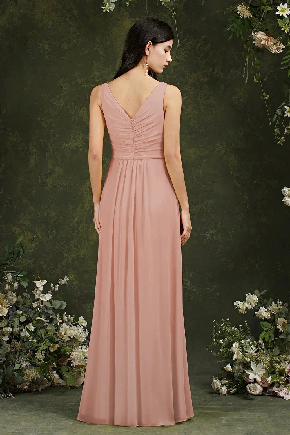 Yellow Bateau A-Line Chiffon Ruffles Split Floor-length Bridesmaid Dress With Pockets