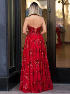 Zara | A Line Strapless Pleating Long Prom Dress With Applique