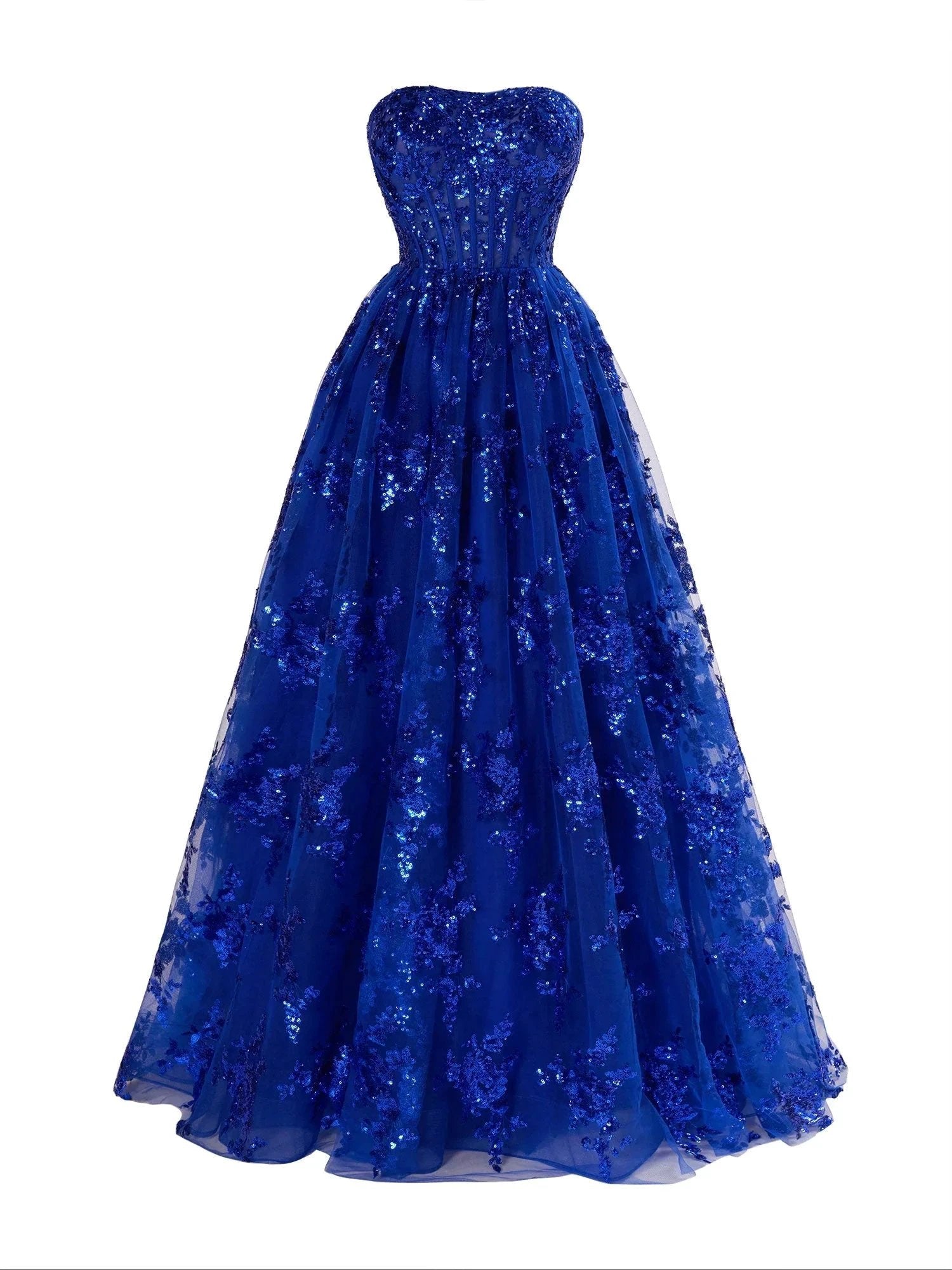 A Line Strapless Pleating Long Prom Dress With Applique